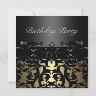 Invitation d'anniversaire Gold/Black Damask