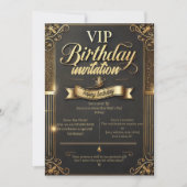 Invitation d'anniversaire Gold & Black de luxe (Devant)