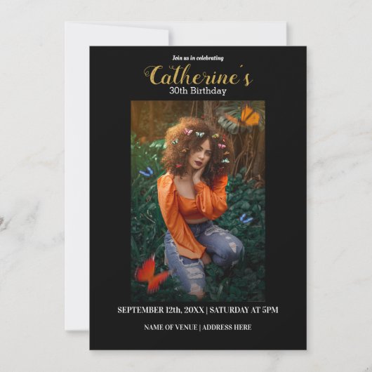 Invitation d'anniversaire Gold & Black personnalis (Devant)