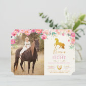 Invitation d'anniversaire Gold Horse & Floral Phot (Debout devant)