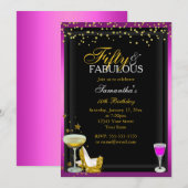 Invitation d'anniversaire Gold & Pink 50 & Fabuleu (Devant / Derrière)