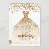Invitation d'anniversaire Gold Quinceanera Cumplea (Devant / Derrière)