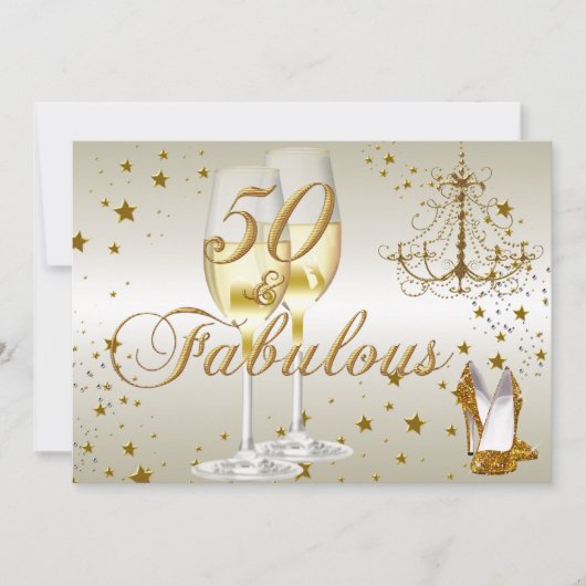 Invitation d'anniversaire Gold Sparkle 50 & Fabule (Devant)