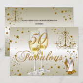 Invitation d'anniversaire Gold Sparkle 50 & Fabule (Devant / Derrière)
