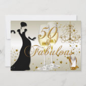 Invitation d'anniversaire Gold Sparkle 50 & Fabule (Devant)