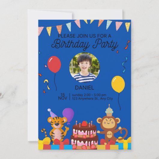 Invitation d'anniversaire - Gold & White Design (Devant)