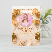 invitation d'anniversaire golden de luxe réaliste (Debout devant)