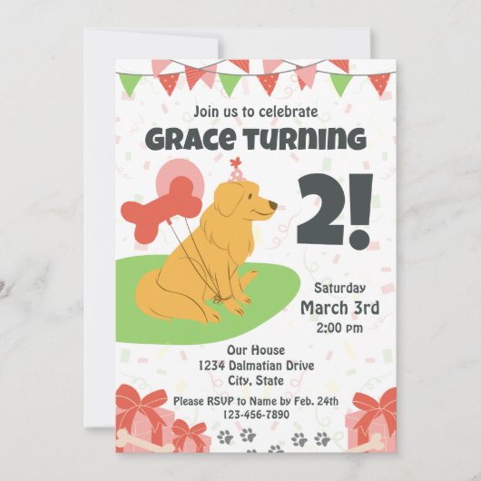 Invitation d'anniversaire Golden Retriever (Devant)
