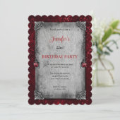 Invitation d'anniversaire gothique rouge foncé (Debout devant)