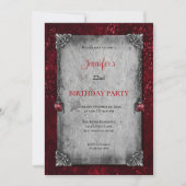 Invitation d'anniversaire gothique rouge foncé (Devant)
