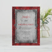Invitation d'anniversaire gothique rouge foncé (Debout devant)