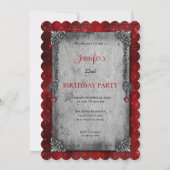 Invitation d'anniversaire gothique rouge foncé (Devant)