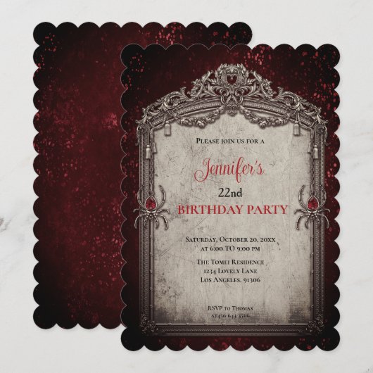 Invitation d'anniversaire gothique sombre (Devant / Derrière)