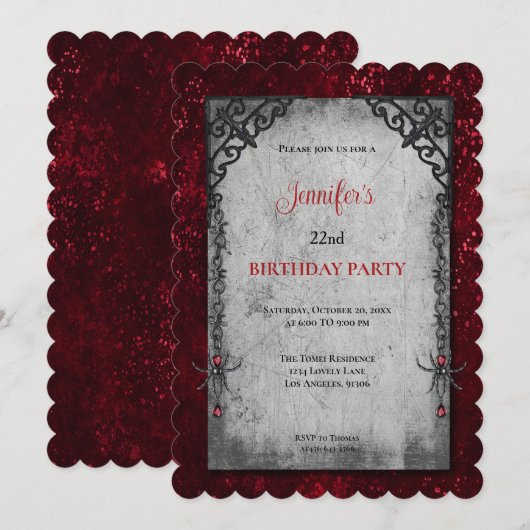 Invitation d'anniversaire gothique sombre (Devant / Derrière)
