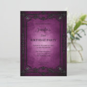 Invitation d'anniversaire gothique violet foncé (Debout devant)