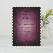 Invitation d'anniversaire gothique violet foncé (Debout devant)
