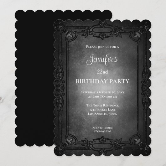 Invitation d'anniversaire gothique violet foncé (Devant / Derrière)