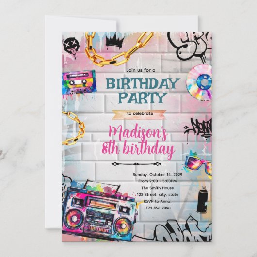 Invitation d'anniversaire graffiti (Devant)