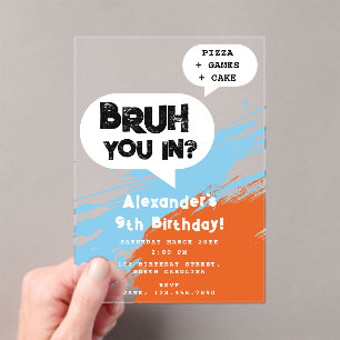 Invitation d'anniversaire Graffiti Orange Bleu Dis