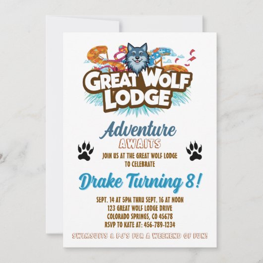 Invitation d'anniversaire Great Wolf Lodge (Devant)