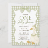 Invitation d'anniversaire Green Gingham Silly Goos (Devant)
