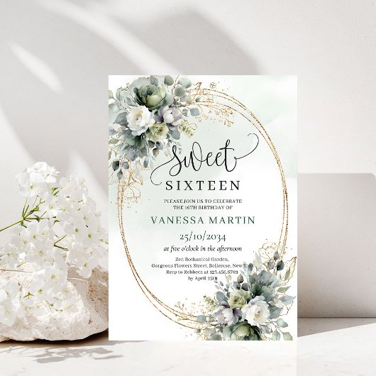 Invitation d'anniversaire Greenery Botanical Gold