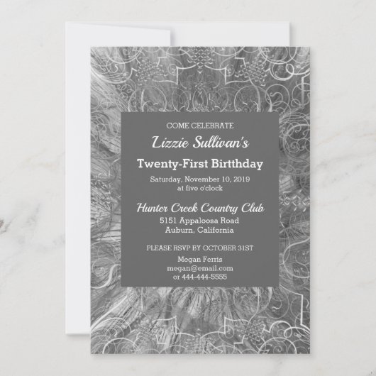 Invitation d'anniversaire Grey Glitzy (Devant)