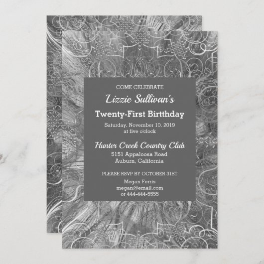 Invitation d'anniversaire Grey Glitzy (Devant / Derrière)