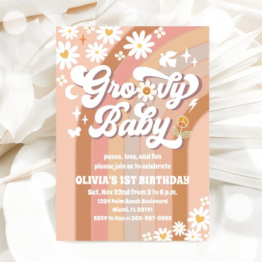 Invitation d'anniversaire Groovy Daisy Rainbow