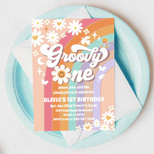 Invitation d'anniversaire Groovy Daisy Rainbow 1er