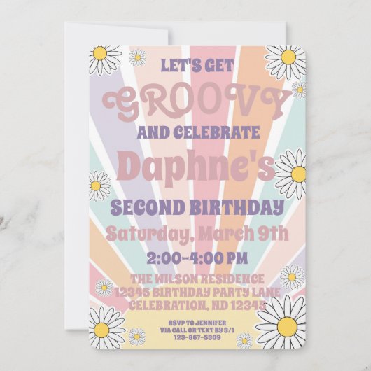 Invitation d'anniversaire Groovy Hippy Sun & Daisy (Devant)