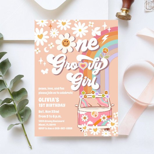Invitation d'anniversaire Groovy Rainbow Daisy