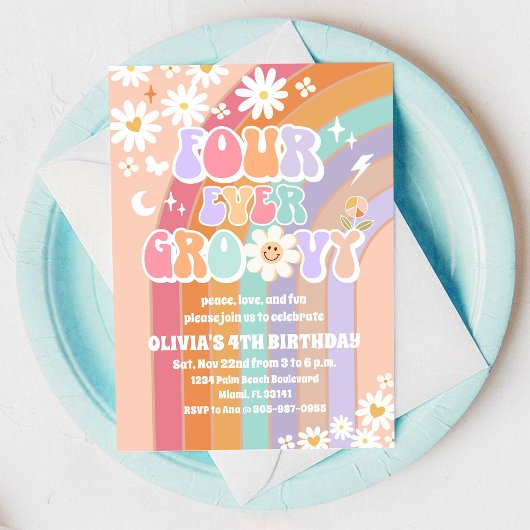 Invitation d'anniversaire Groovy Rainbow Daisy
