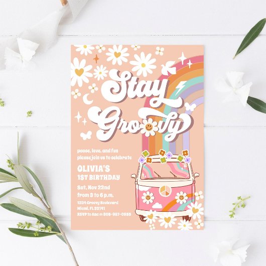 Invitation d'anniversaire Groovy Retro Daisy