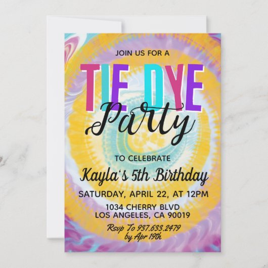 Invitation d'anniversaire Groovy Rétro Tie Dye (Devant)