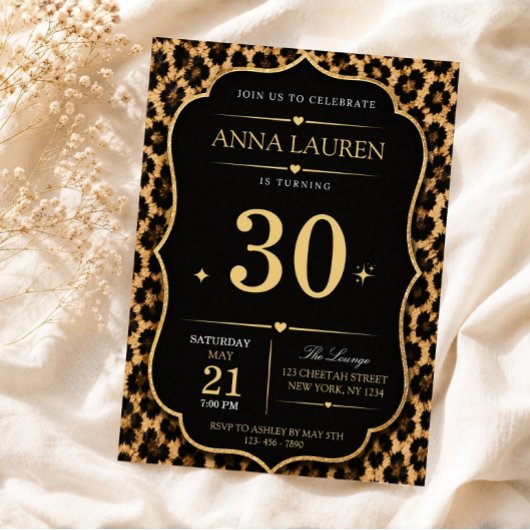 Invitation d'anniversaire guépard impression noir
