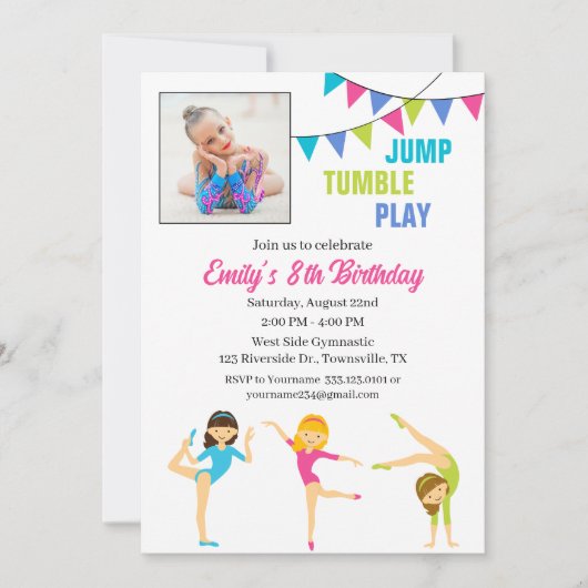 Invitation d'anniversaire Gymnastic pour fille (Devant)