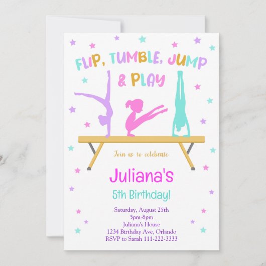 Invitation d'anniversaire gymnastique colorée (Devant)
