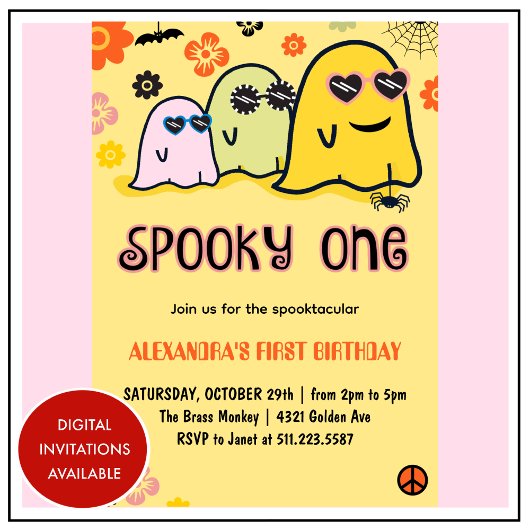 Invitation d'anniversaire Halloween 1 an fantôme e