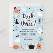 Invitation d'anniversaire Halloween 3 ans bleu et (Devant)