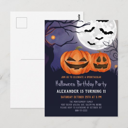 Invitation d'anniversaire Halloween Citrouille Jac (Devant / Derrière)