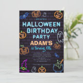 Invitation d'anniversaire Halloween néon (Debout devant)
