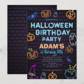 Invitation d'anniversaire Halloween néon (Devant / Derrière)