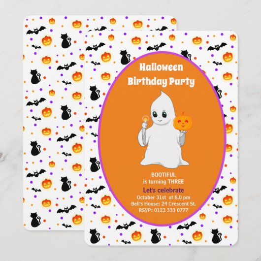 Invitation d'anniversaire Halloween pour bébé fant (Devant / Derrière)