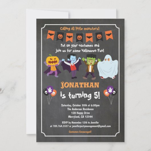 Invitation d'anniversaire Halloween pour enfant ta (Devant)