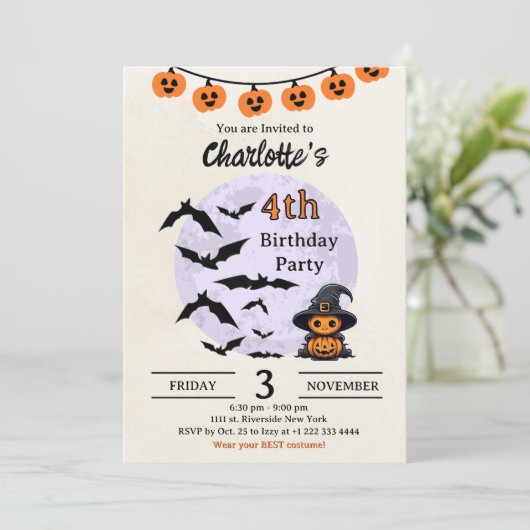 Invitation d'anniversaire Halloween pour les enfan (Debout devant)