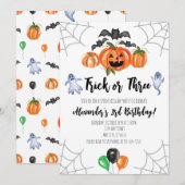 Invitation d'anniversaire Halloween Trick or Three (Devant / Derrière)