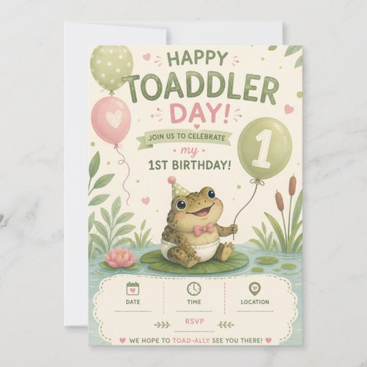 Invitation d'anniversaire Happy Toaddler Jour 1 (Devant)