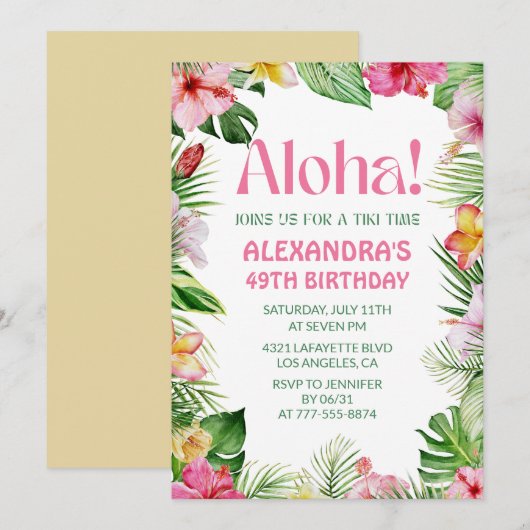 Invitation d'anniversaire hawaïenne 49 ans Floral (Devant / Derrière)