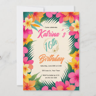 Invitation d'anniversaire hawaïenne | Fête tropica